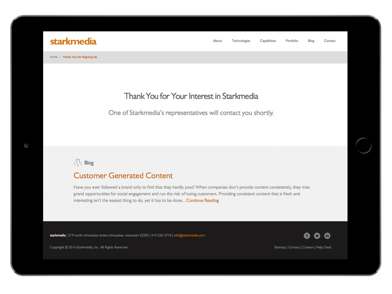 Starkmedia Thank You Confirmation Page Design