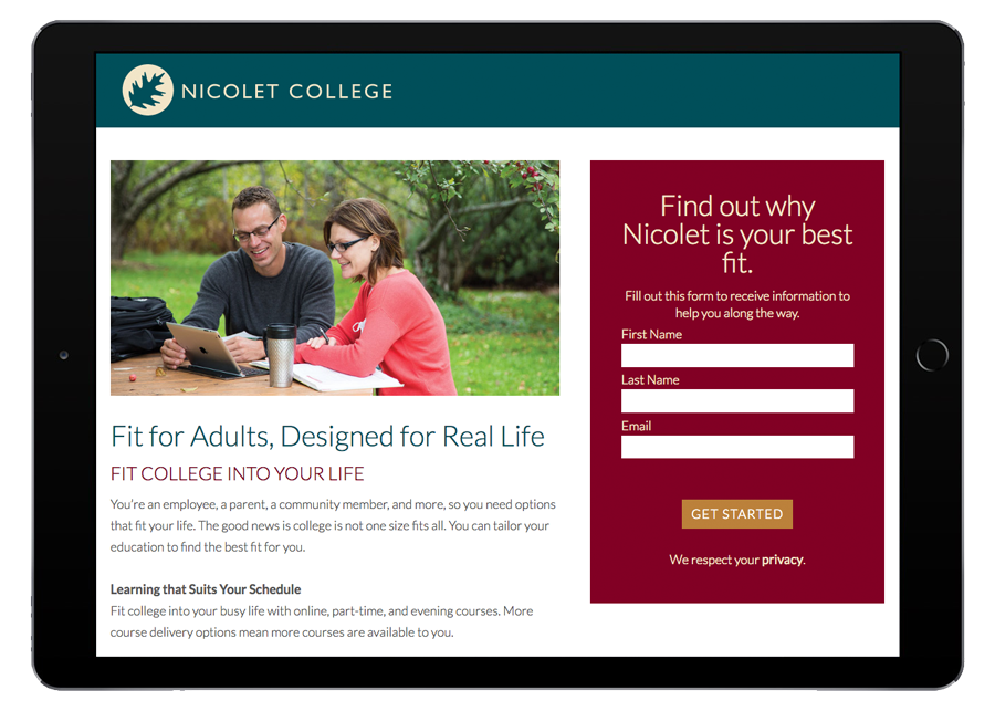 Nicolet College Marketing Homepage iPad