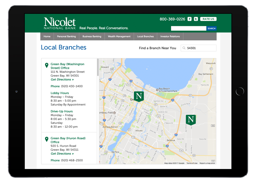 Nicolet National Bank Branch Locator iPad