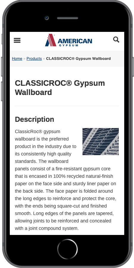 American Gypsum Homepage Mobile