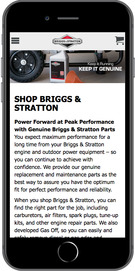 Briggs and Stratton Ecommerce Mobile