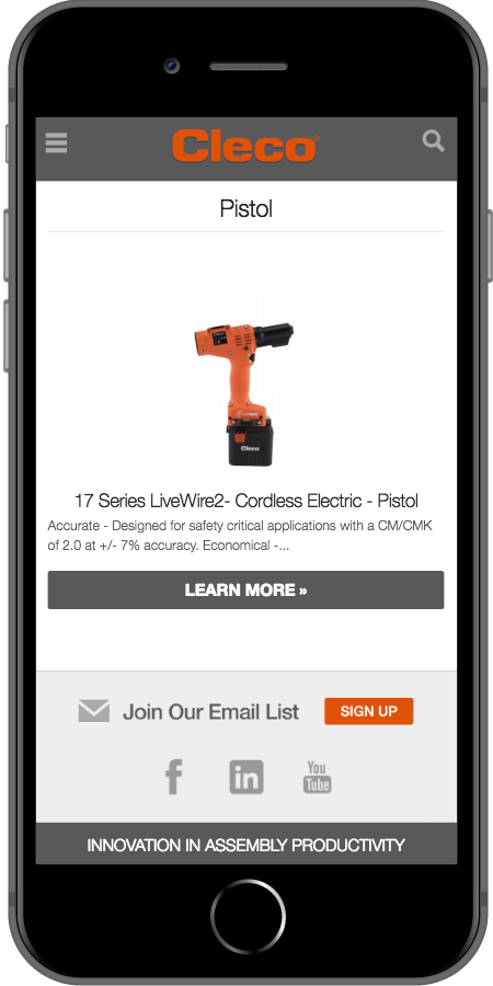 Cleco Power Tools Product Page Mobile