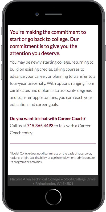 Nicolet College Online Strategy Mobile2