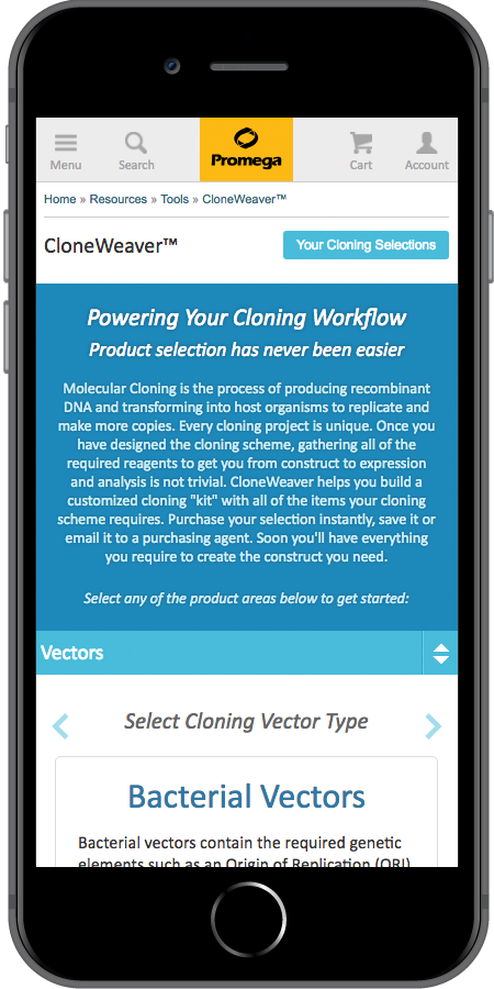 Promega App Homepage Mobile