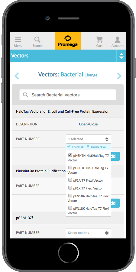 Promega App Vectors Detail Page Mobile