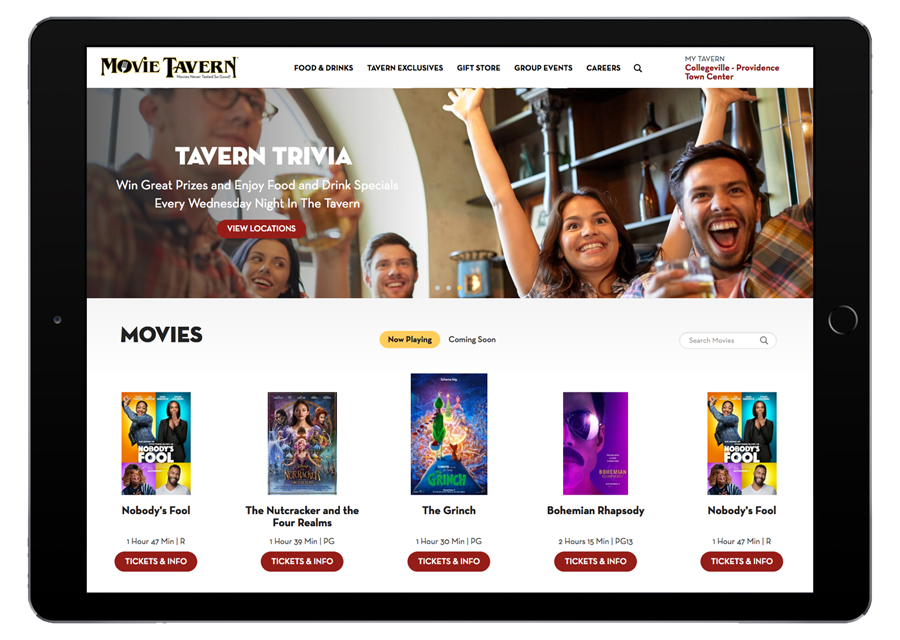 Ticketing and Showtime Integration For Movie Theaters Tablet