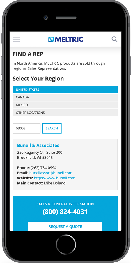 Meltric Find a Rep mobile screenshot
