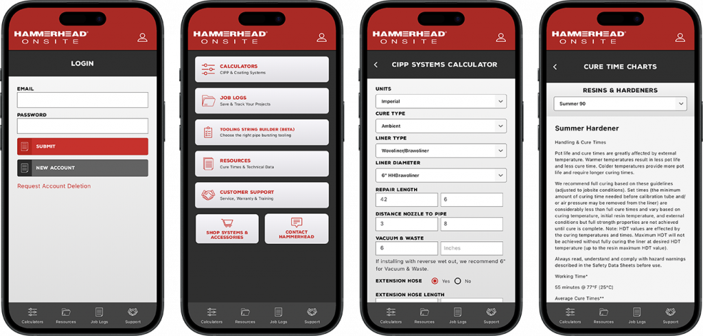 Screenshot of HammerHead OnSite app interface on mobile devices